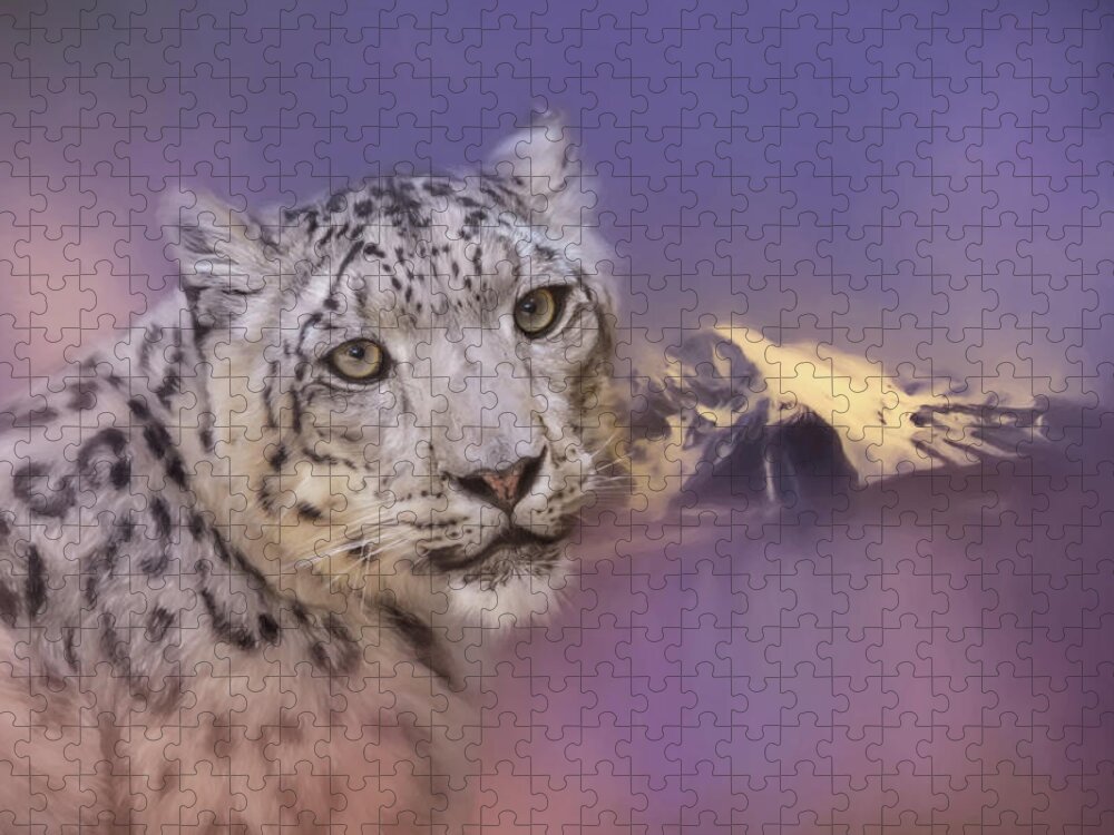 Jai Johnson Jigsaw Puzzle featuring the photograph Mountain Guardian Snow Leopard Art by Jai Johnson