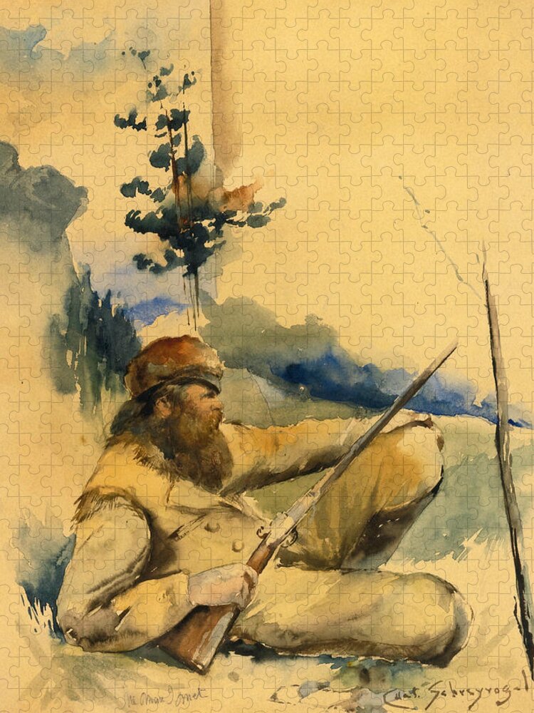 Charles Schreyvogel Jigsaw Puzzle featuring the drawing Mountain Man by Charles Schreyvogel