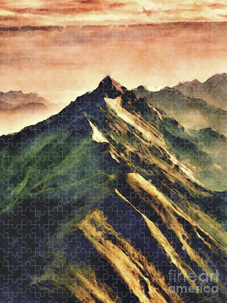 Mountains Jigsaw Puzzle featuring the digital art Mountains In The Clouds by Phil Perkins
