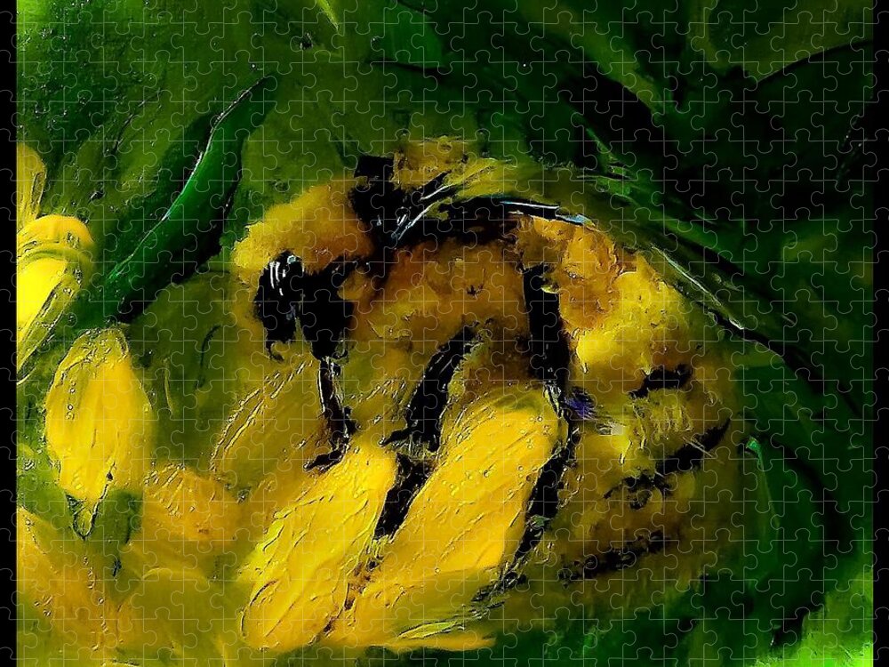 Mr Jigsaw Puzzle featuring the digital art Mr Bumble On Painterly Yellow by Lisa Kaiser