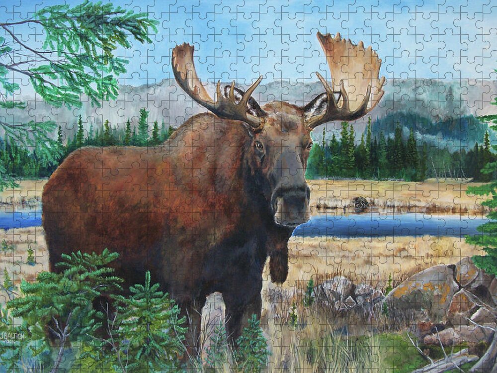 Moose Jigsaw Puzzle featuring the painting Mr. Majestic by Joe Baltich