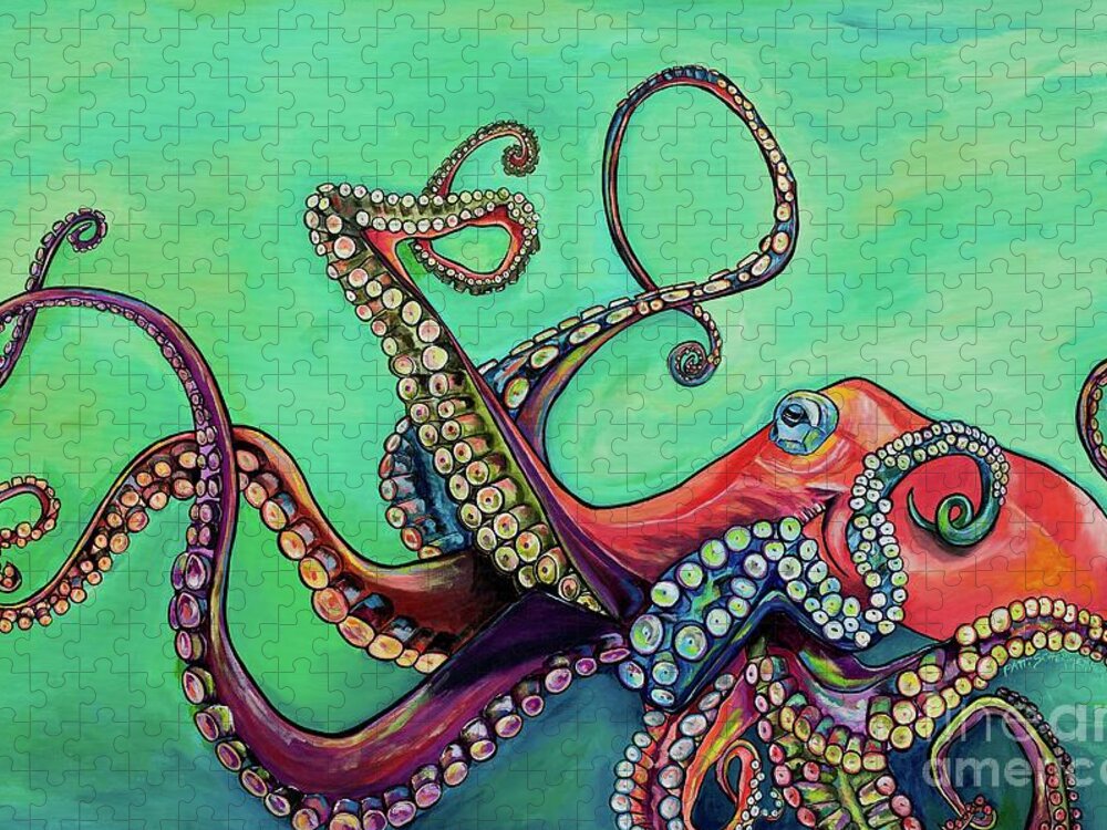Octopus Jigsaw Puzzle featuring the painting Mr Octopus by Patti Schermerhorn