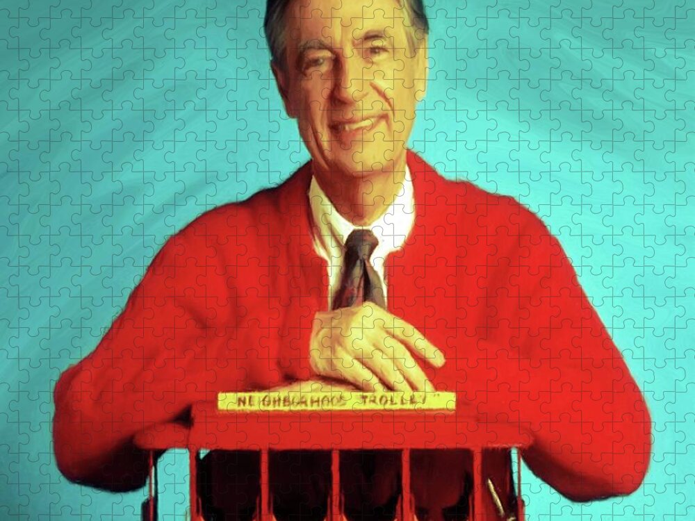 Mr Rogers Jigsaw Puzzle featuring the mixed media Mr Rogers with Trolley by Movie Poster Prints