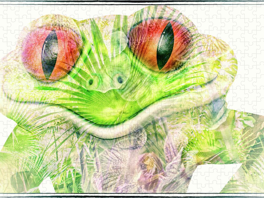 Frog Jigsaw Puzzle featuring the mixed media Mr Ribbit by Pamela Williams