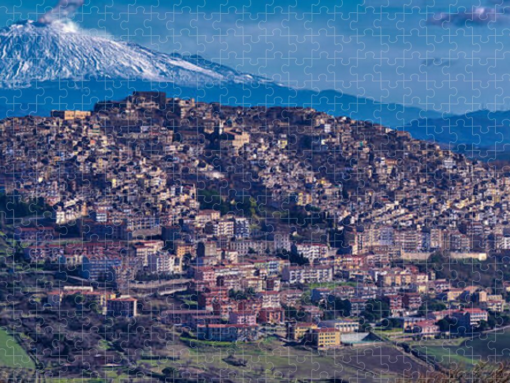 Volcano Jigsaw Puzzle featuring the photograph Mt. Etna and Gangi by Richard Gehlbach