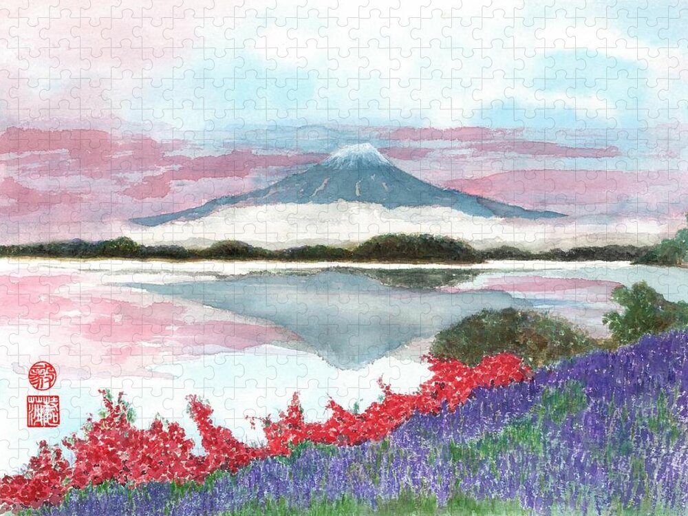 Japanese Jigsaw Puzzle featuring the painting Mt. Fuji Morning by Terri Harris