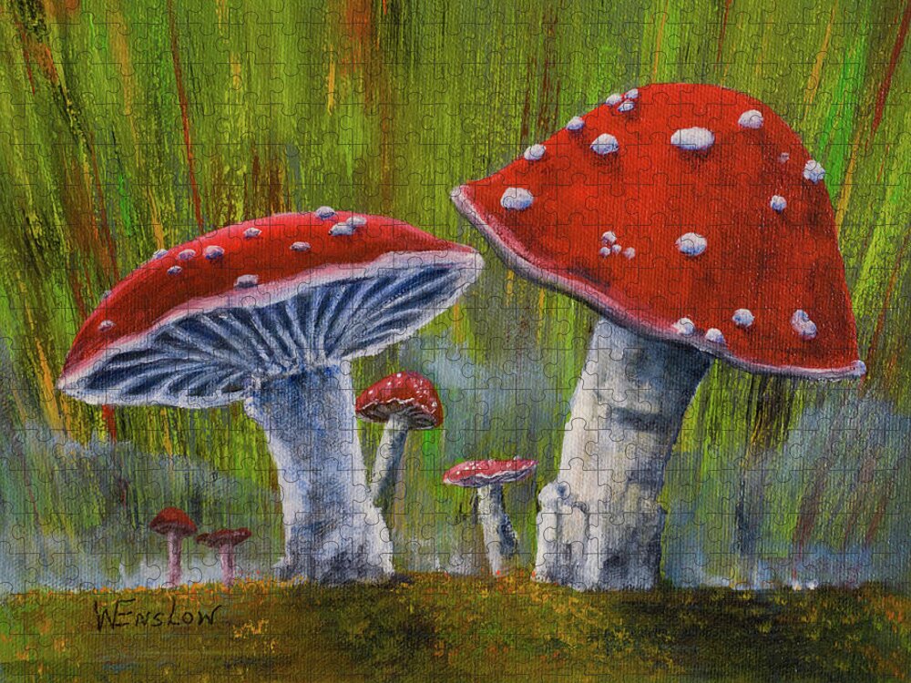 Mushrooms Jigsaw Puzzle featuring the painting Mushrooms by Wayne Enslow