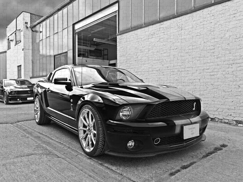 Ford Mustang Jigsaw Puzzle featuring the photograph Mustang Alley in Black and White by Gill Billington