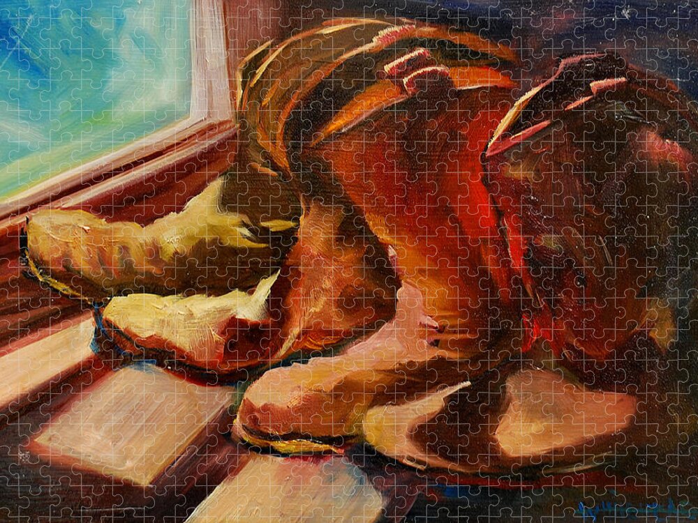 Boots Puzzle featuring the painting My Favorite Boots by Diane Whitehead