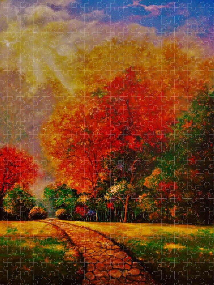 Landscape Jigsaw Puzzle featuring the painting My Favorite Park by Emery Franklin