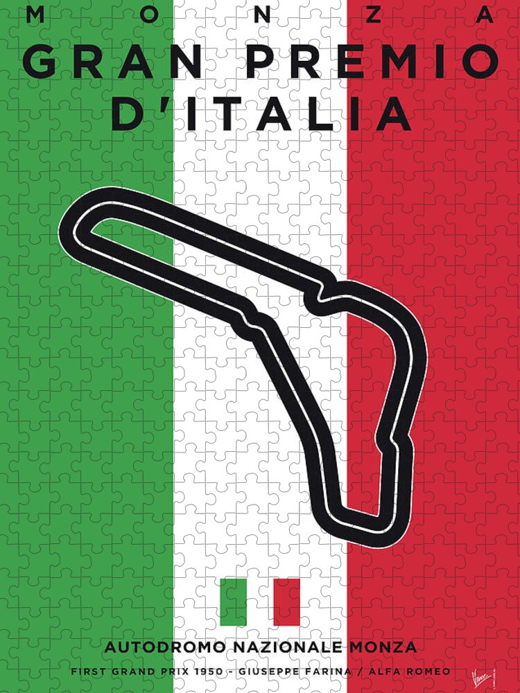 Autodromo Jigsaw Puzzle featuring the digital art My Gran Premio D Italia Minimal Poster by Chungkong Art