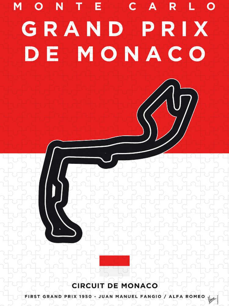 De Jigsaw Puzzle featuring the digital art My Grand Prix De Monaco Minimal Poster by Chungkong Art
