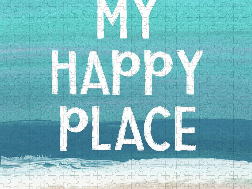My Happy Place Jigsaw Puzzle featuring the mixed media My Happy Place Beach- Art by Linda Woods by Linda Woods