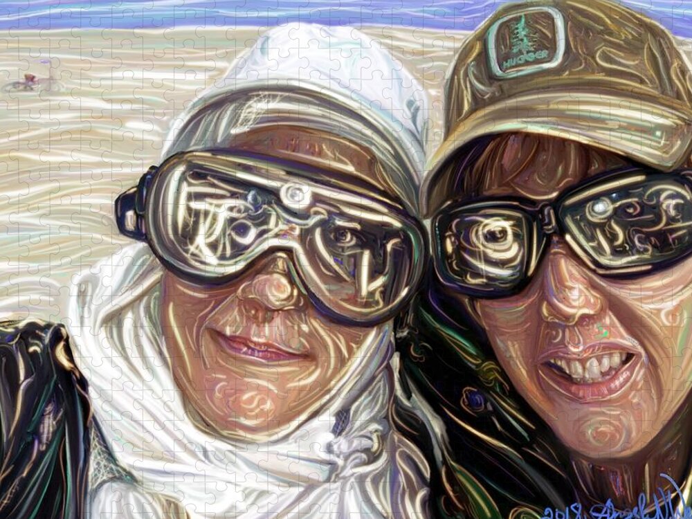 Portrait Jigsaw Puzzle featuring the digital art Mykelle and Kitt at Burning Man by Angela Weddle