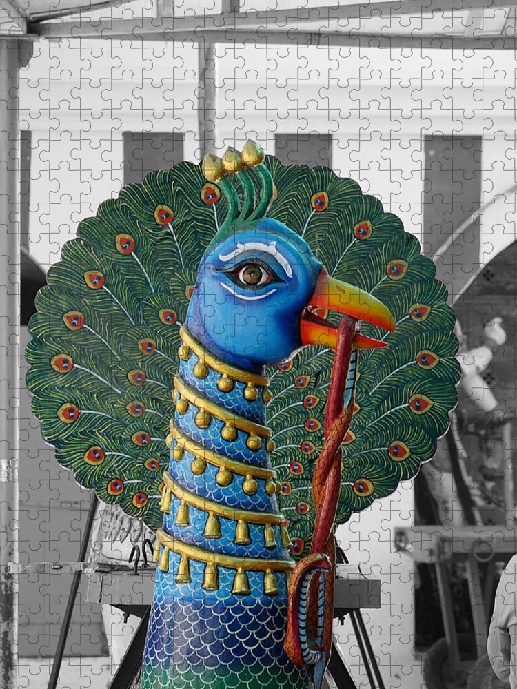 Richard Reeve Jigsaw Puzzle featuring the photograph Mylapore Peacock by Richard Reeve