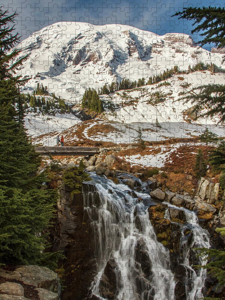 Mt. Rainier Jigsaw Puzzle featuring the photograph Myrtle Falls, Mt Rainier by Tony Locke