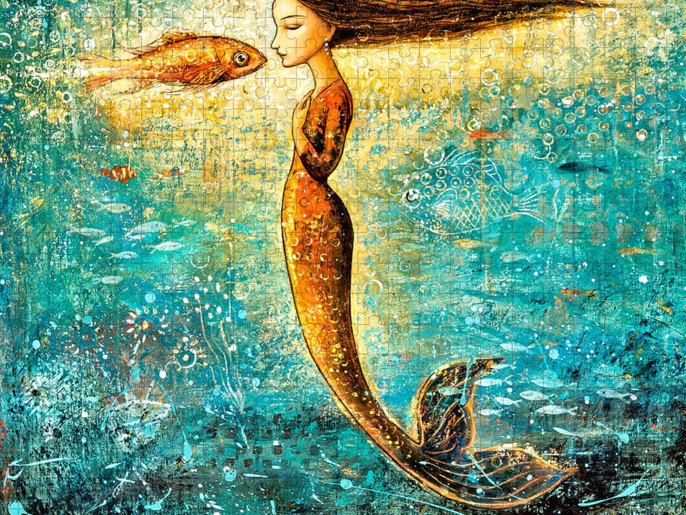 Mermaid Art Jigsaw Puzzle featuring the painting Mystic Mermaid IV by Shijun Munns