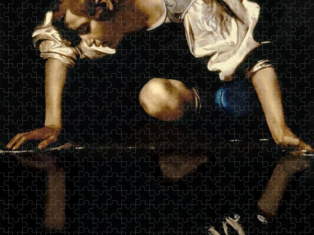 Narcissus Jigsaw Puzzle featuring the painting Narcissus by Caravaggio