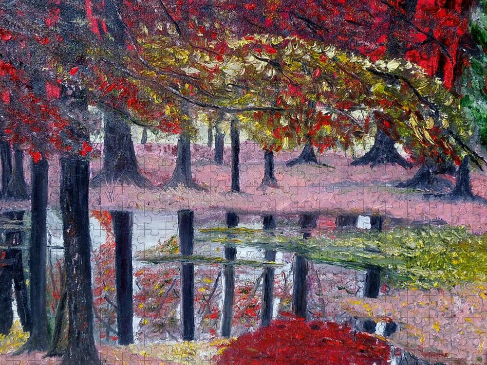 Fall Leaves Jigsaw Puzzle featuring the painting Natures painting by Marilyn McNish