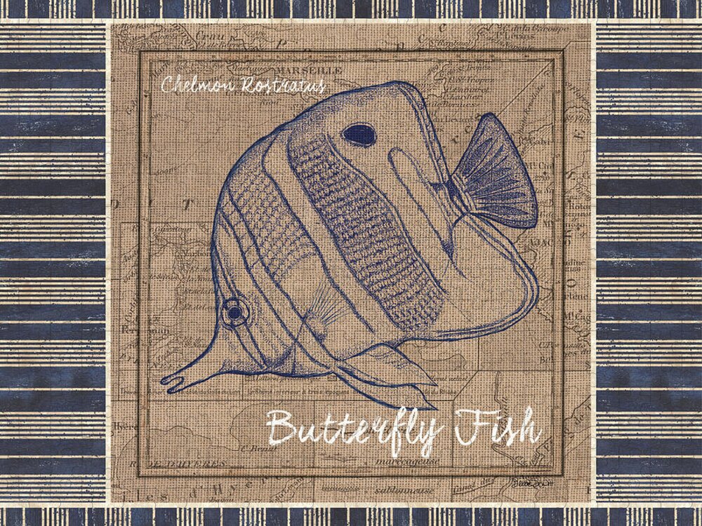 Sea Jigsaw Puzzle featuring the painting Nautical Stripes Butterfly Fish by Debbie DeWitt