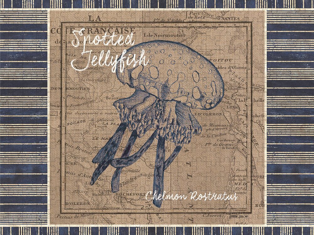Jellyfish Jigsaw Puzzle featuring the painting Nautical Stripes Jellyfish by Debbie DeWitt