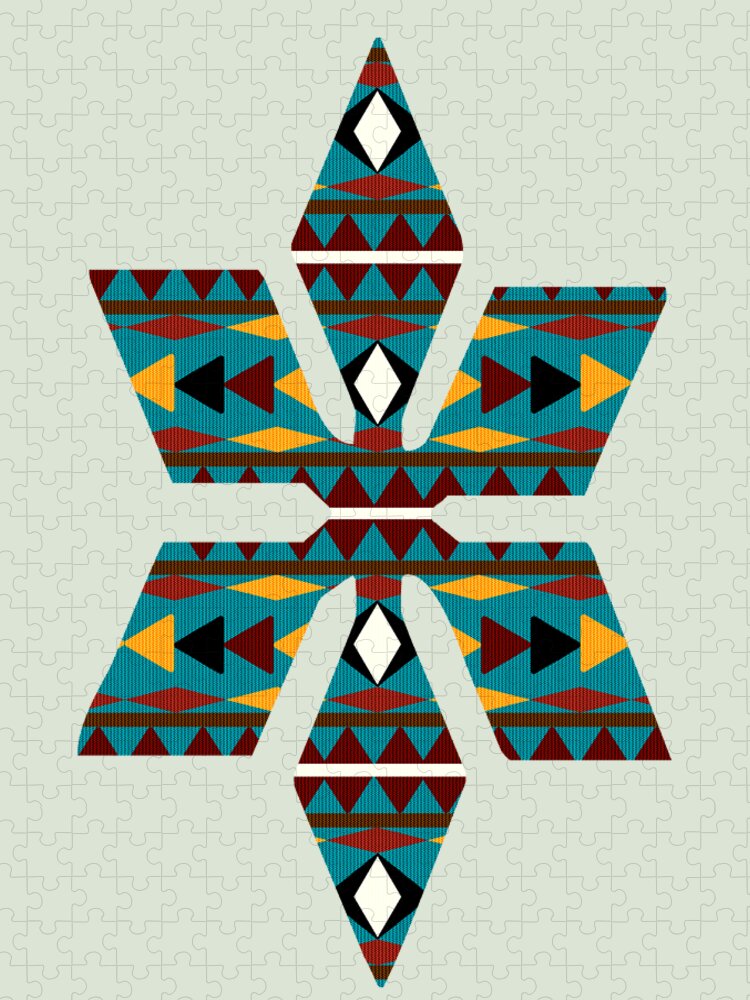 Navajo Jigsaw Puzzle featuring the mixed media Navajo Teal Pattern Art by Christina Rollo