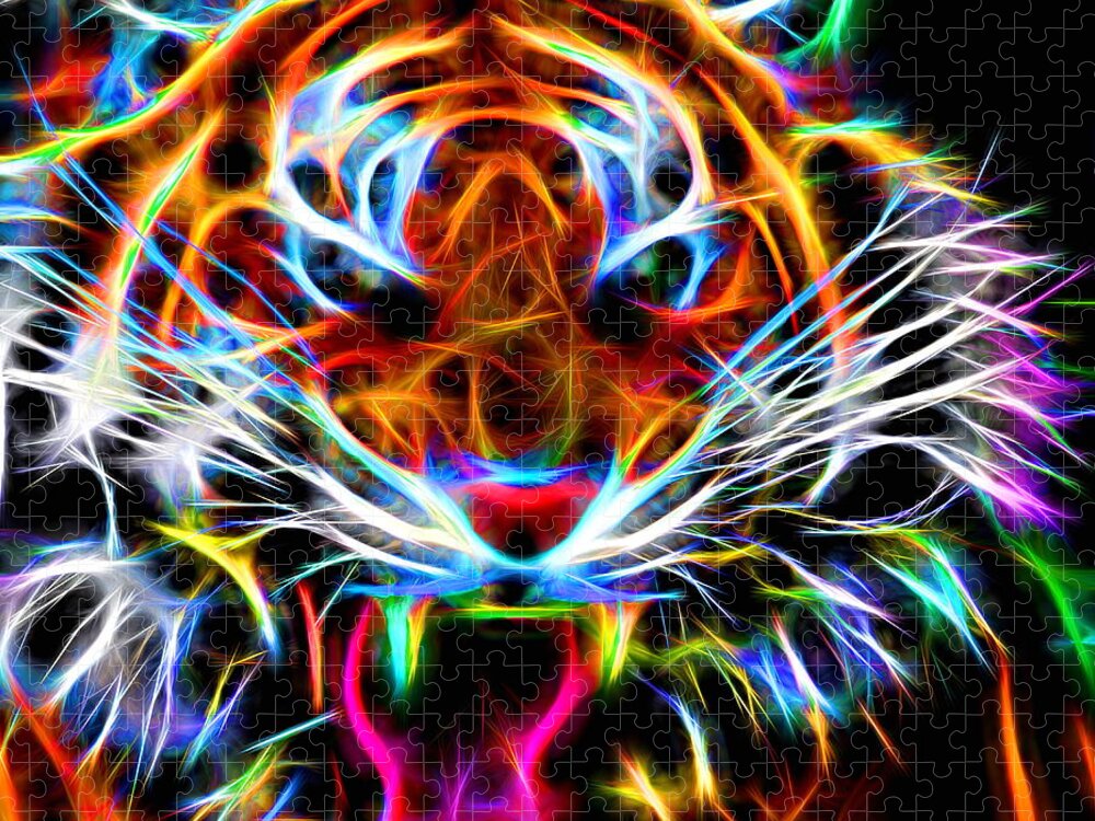 Tiger Jigsaw Puzzle featuring the digital art Neon Tiger by Andreas Thust