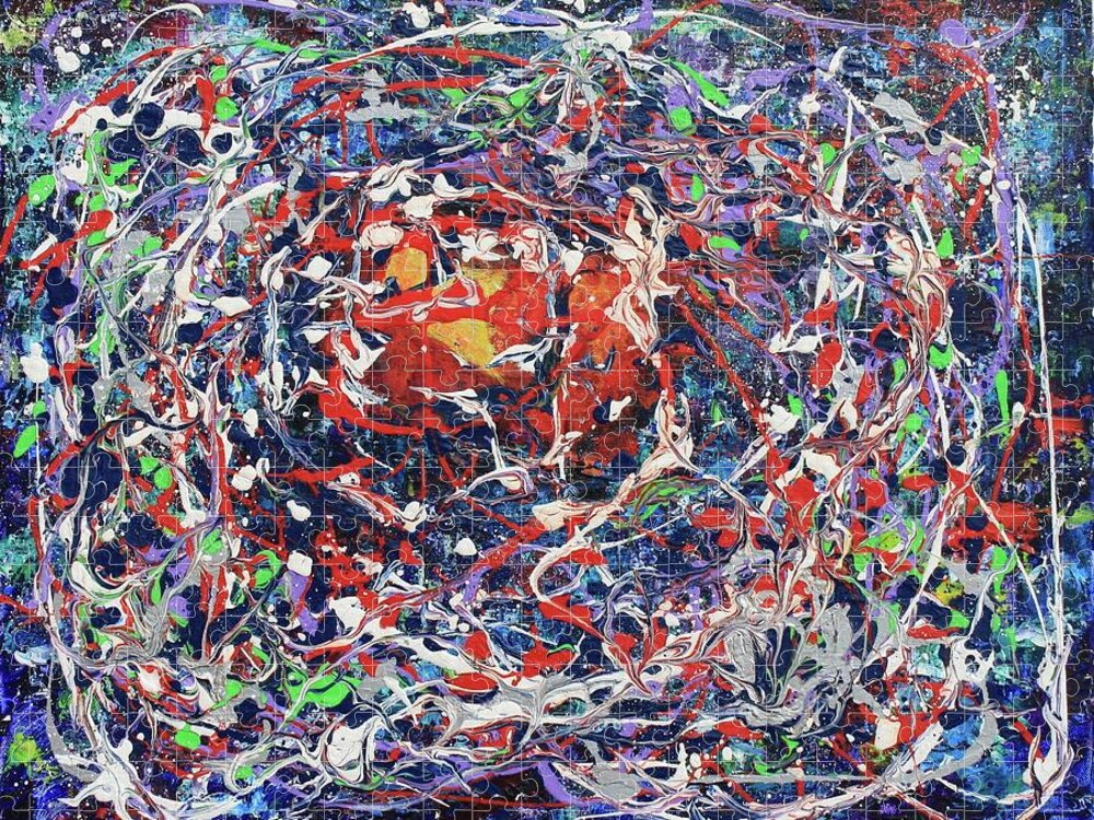 Abstract Expressionism Jigsaw Puzzle featuring the painting Net of Indra by Art Enrico