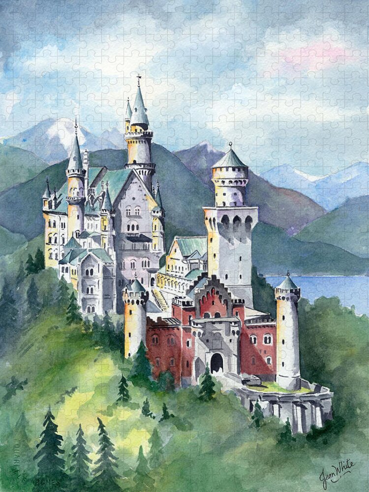 Europe Jigsaw Puzzle featuring the painting Neuschwanstein by Jean Walker White