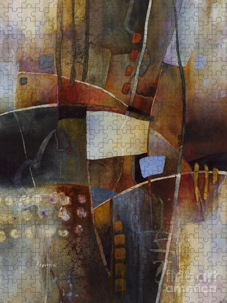 Abstract Jigsaw Puzzle featuring the painting Neutral Elements 2 by Hailey E Herrera