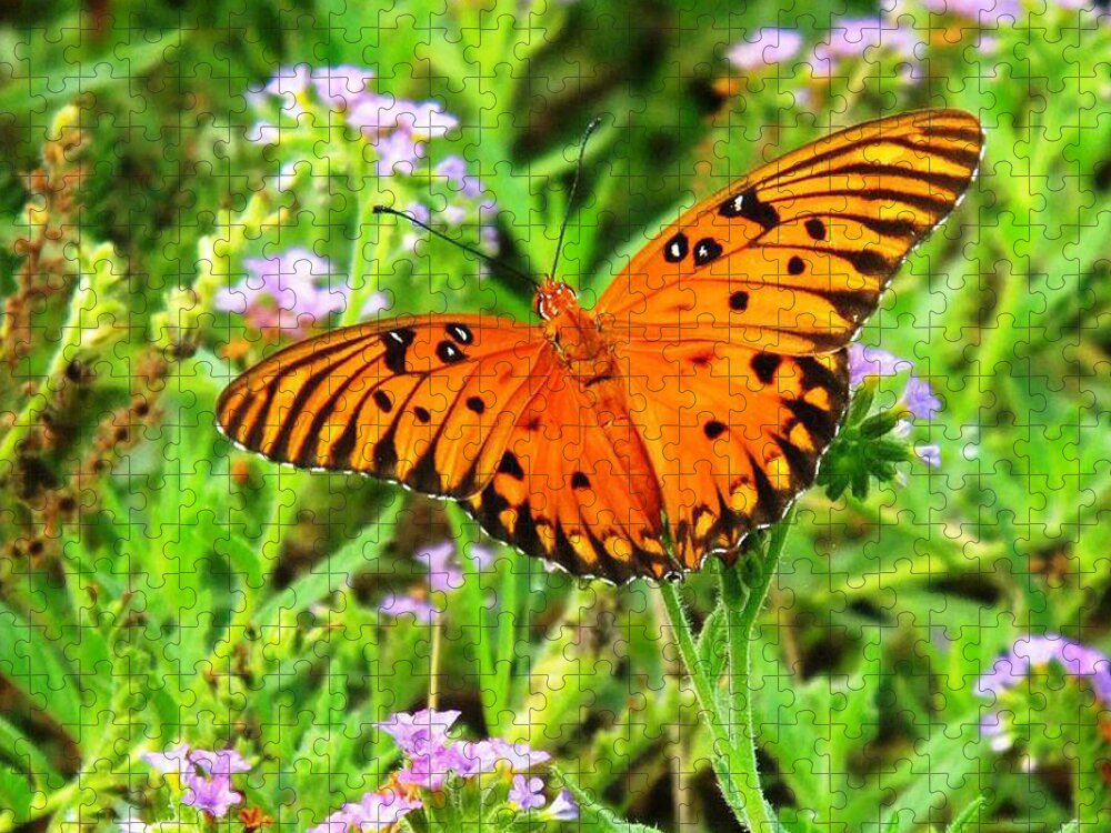 Nature Jigsaw Puzzle featuring the digital art Orange Butterly Windows From Heaven by Matthew Seufer
