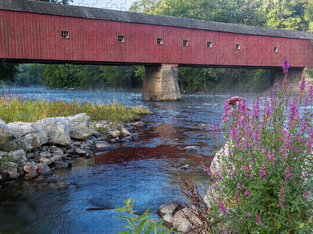 Summer Jigsaw Puzzle featuring the photograph New England Covered Bridge Connecticut by Bill Wakeley