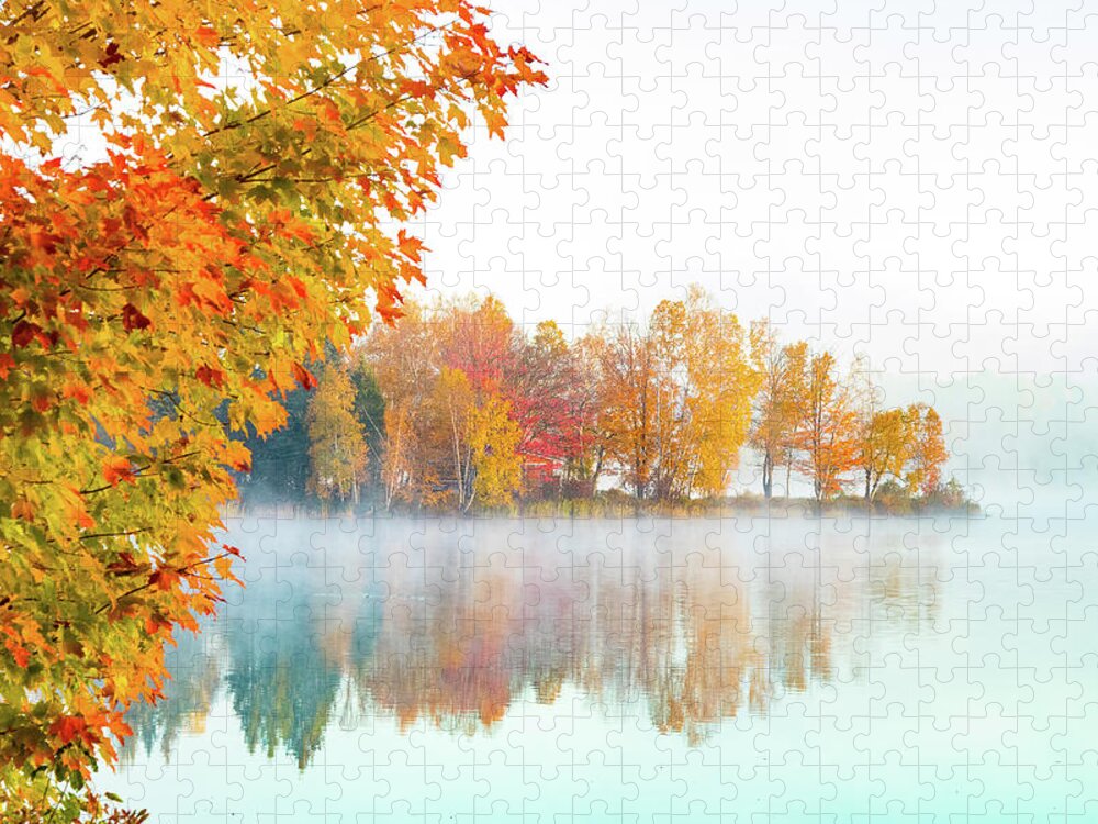 Haley Pond Jigsaw Puzzle featuring the photograph New England fall colors of Maine by Jeff Folger