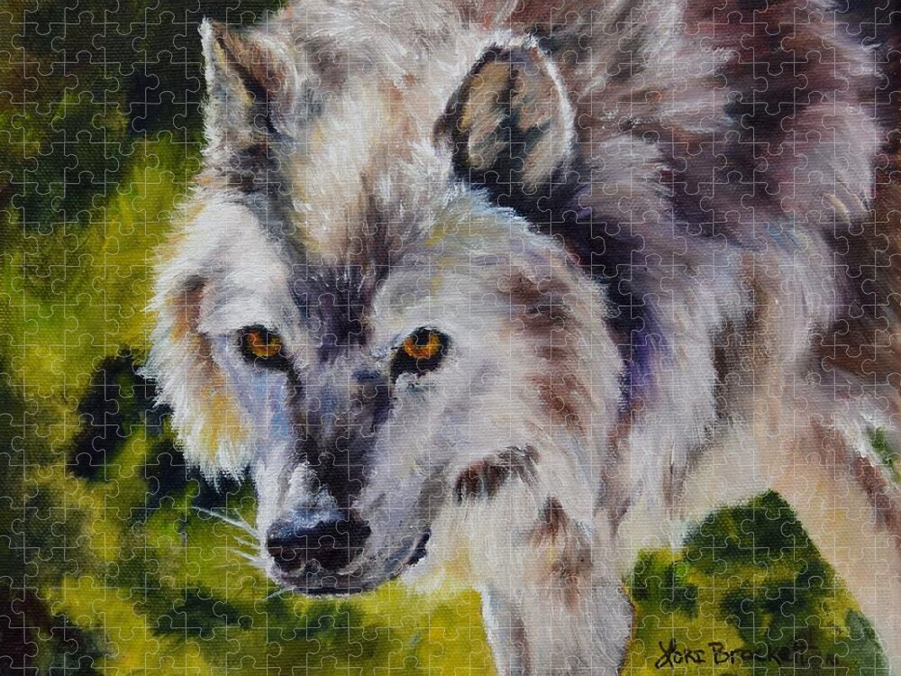 Wolf Jigsaw Puzzle featuring the painting New Kid on the Block by Lori Brackett