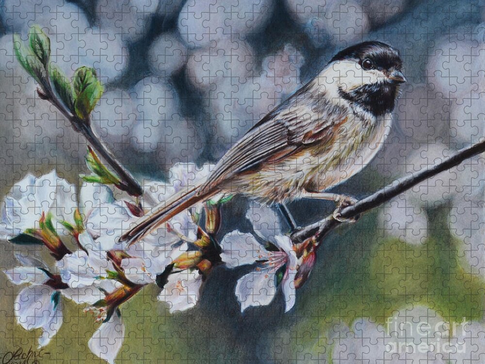 Chickadee Jigsaw Puzzle featuring the painting Awake by Lisa Clough Lachri