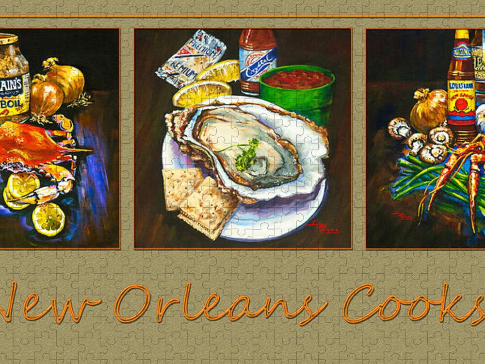 New Orleans Seafood Jigsaw Puzzle featuring the painting New Orleans Cooks by Dianne Parks