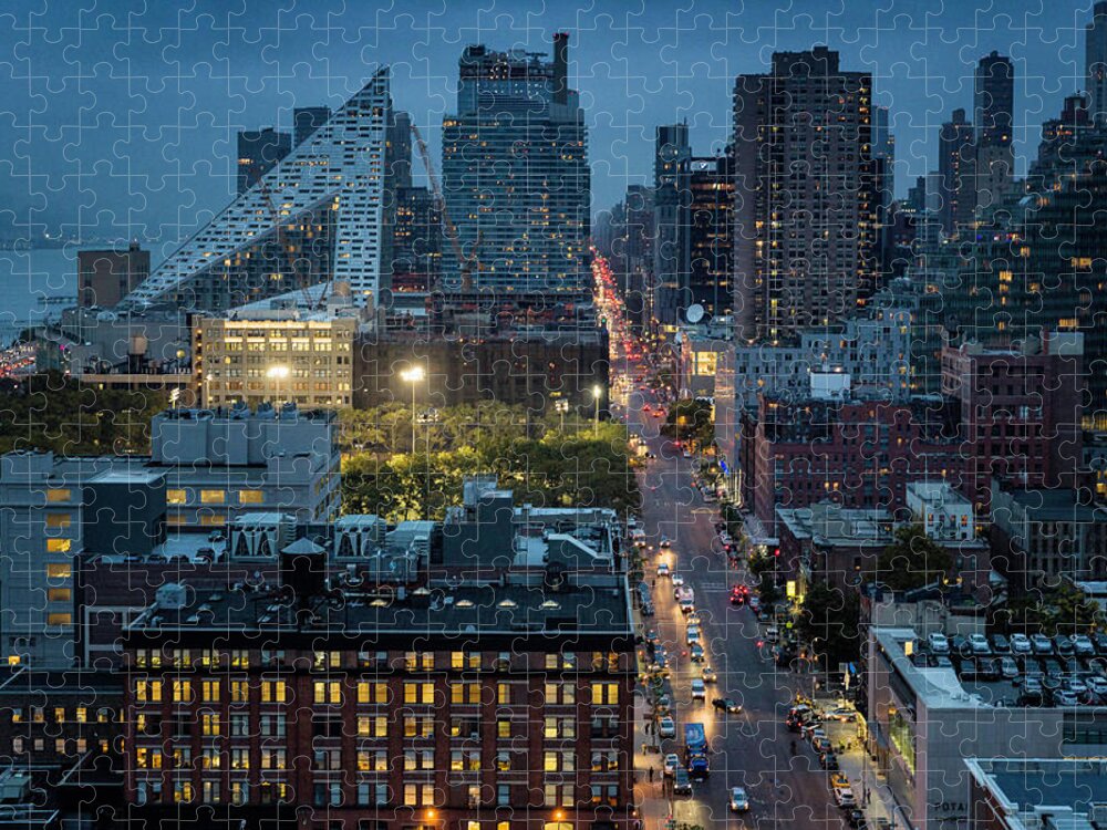 New York City Jigsaw Puzzle featuring the photograph New York at Night by Fran Gallogly