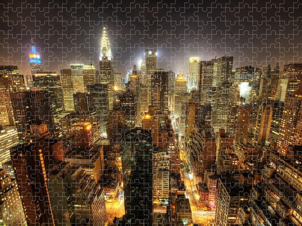 New York City Skyline Jigsaw Puzzle featuring the photograph New York City Night by Shawn Everhart