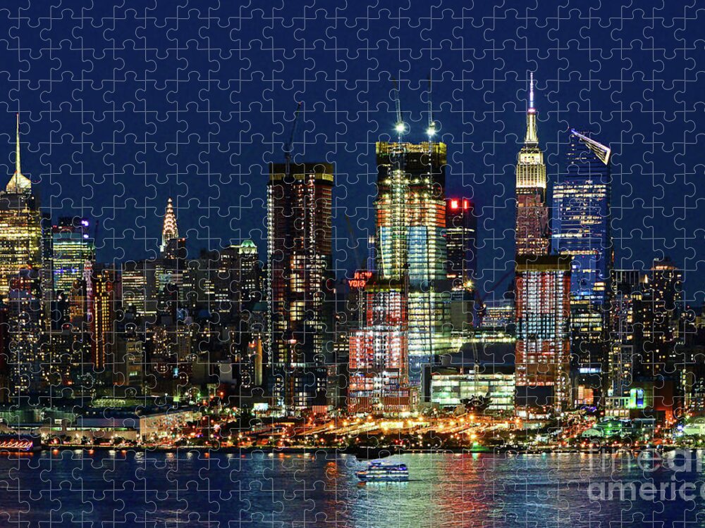 New York City Night View Jigsaw Puzzle By Regina Geoghan Fine Art America