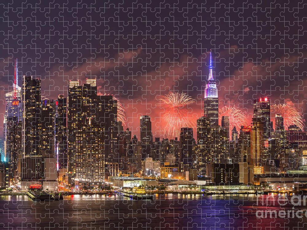 Clarence Holmes Jigsaw Puzzle featuring the photograph New York City Skyline and Fireworks III by Clarence Holmes