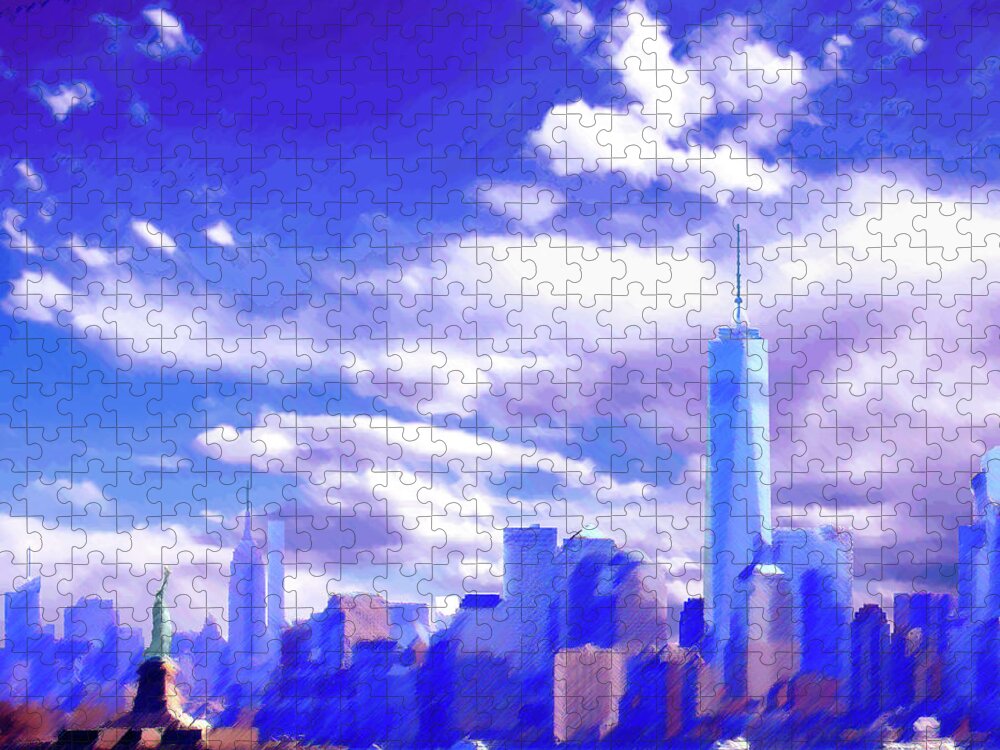 New York City Jigsaw Puzzle featuring the digital art New York City Skyline with Freedom Tower by Steve Karol
