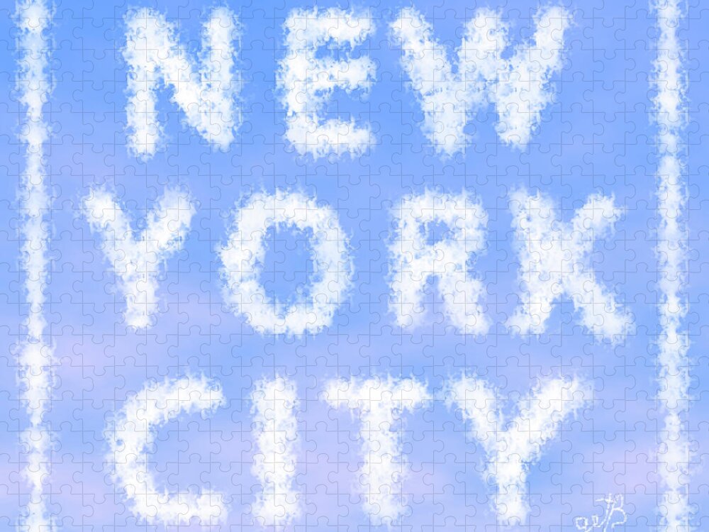  Jigsaw Puzzle featuring the painting New York City Skywriting Typography by Georgeta Blanaru