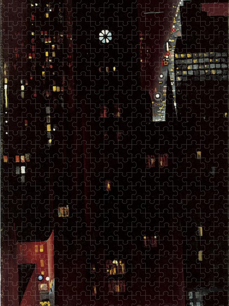 Georgia O'keeffe Jigsaw Puzzle featuring the photograph New York, Night, by Georgia O'keeffe