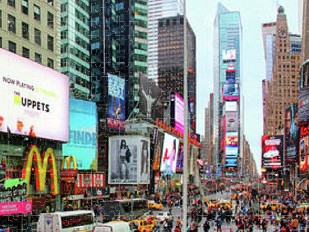 New York Times Square Jigsaw Puzzle featuring the photograph New York Times Square Panorama by Kasia Bitner