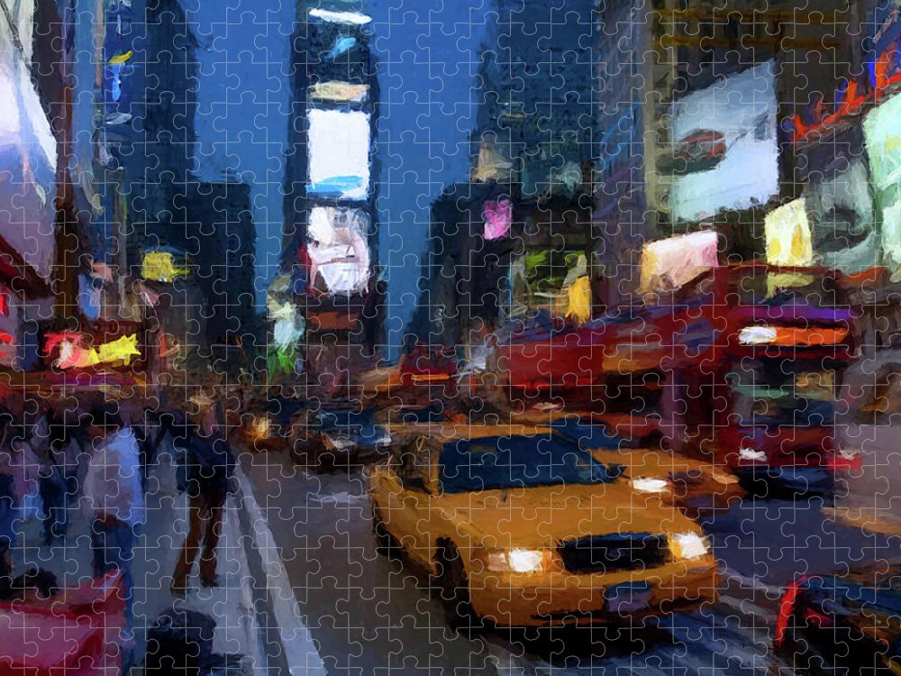 New York Jigsaw Puzzle featuring the painting New York Yellow Cab by David Dehner