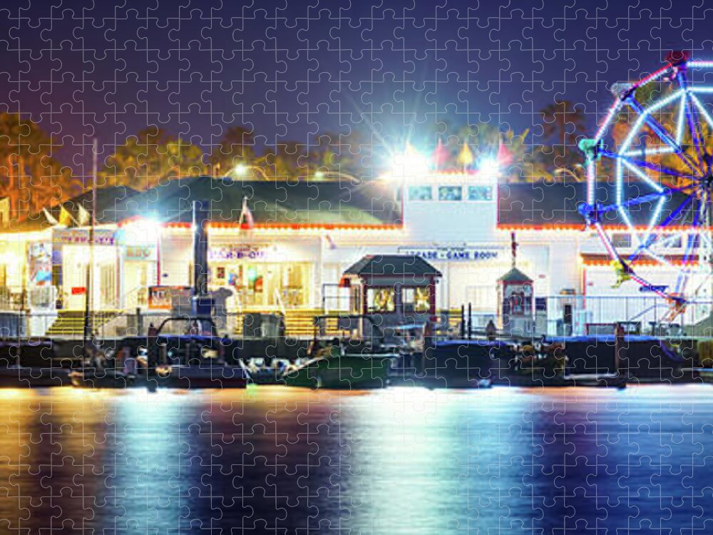 2017 Jigsaw Puzzle featuring the photograph Newport Balboa Fun Zone at Night Panorama Photo by Paul Velgos