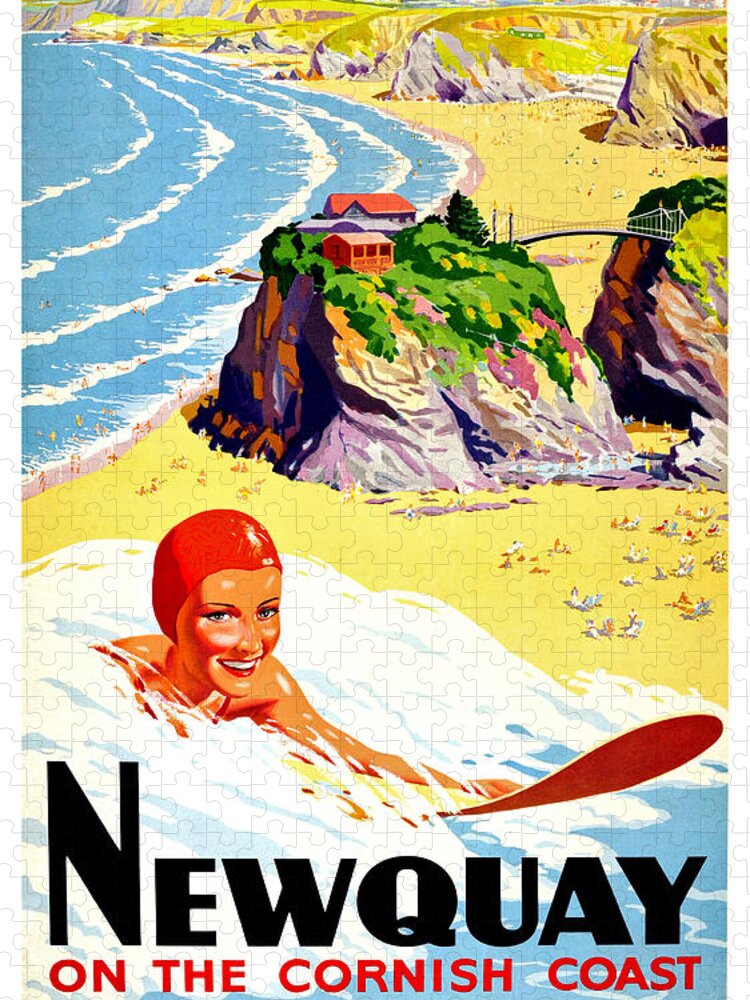 Newquau Jigsaw Puzzle featuring the painting Newquau, Cornish coast, water sports by Long Shot