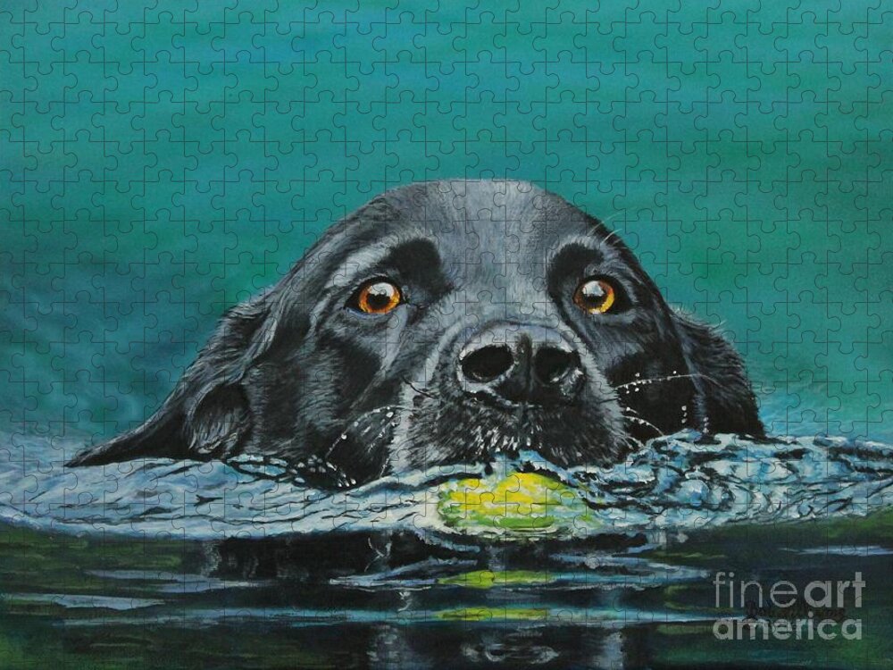 Dog Jigsaw Puzzle featuring the painting Next Time You Fetch It by Bob Williams