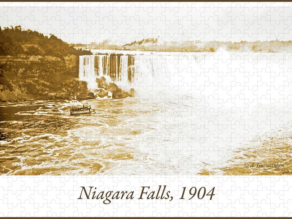 Landmark Jigsaw Puzzle featuring the photograph Niagara Falls Ferry Boat, 1904, Vintage Photograph by A Macarthur Gurmankin