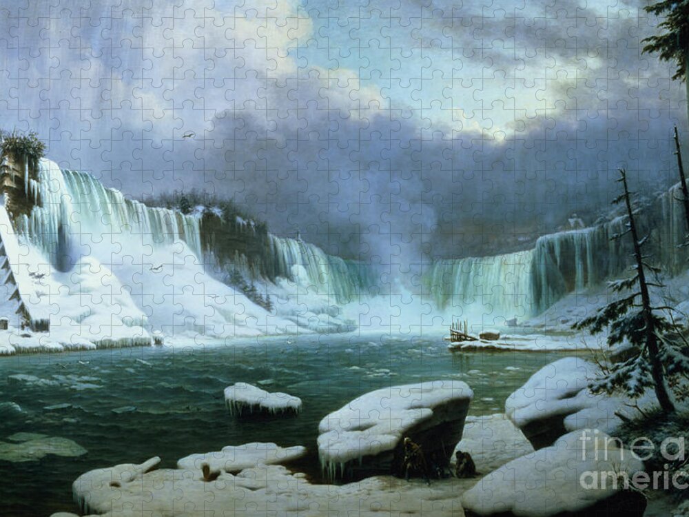 Niagara Falls By Hippolyte Victor Valentin Sebron Jigsaw Puzzle featuring the painting Niagara Falls by Hippolyte Victor Valentin Sebron